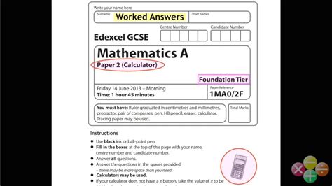 Gcse Maths Edexcel Foundation Calculator Paper June 2013 Worked