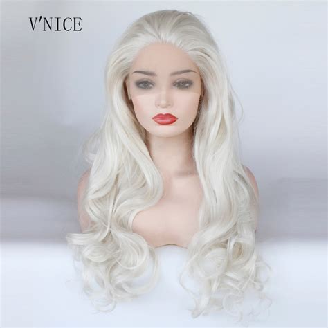 V Nice Natural Long Body Wavy Platinum Blonde Wig High Temperature
