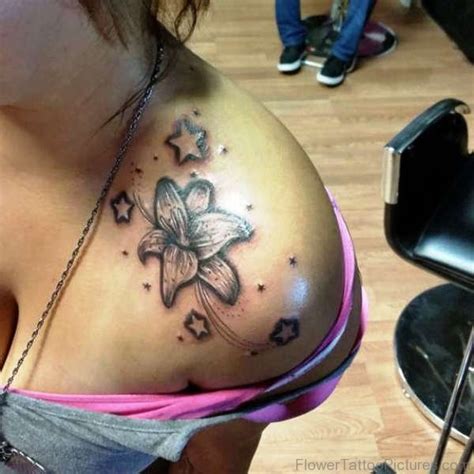 Dazzling Lily Flower Tattoos On Shoulder
