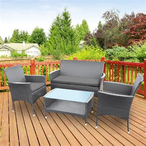 4 Seater Grey Rattan Lounge Garden Patio Furniture Set Buy Online At