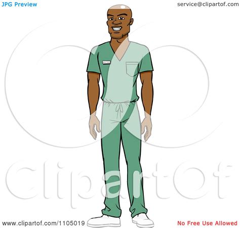 Clipart Black Male Doctor Surgeon Or Nurse In Green Scrubs Royalty