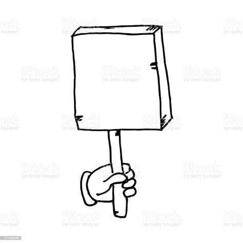Vector Hand Drawn Hand Holding A Blank Sign Stock Illustration Download Image Now
