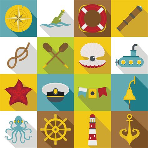 Nautical Icons Set Flat Style 8252089 Vector Art At Vecteezy