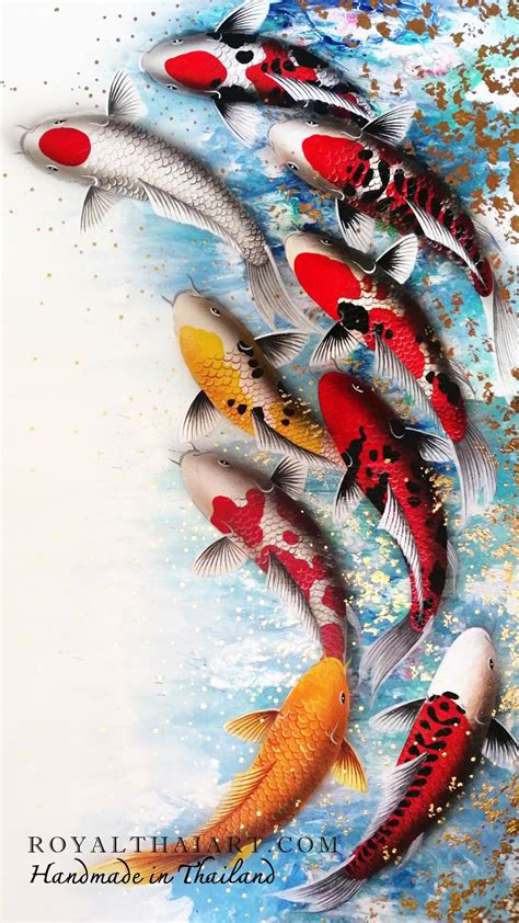 9 Koi Fish Canvas Art For Home Decor Royal Thai Art Koi Art Koi