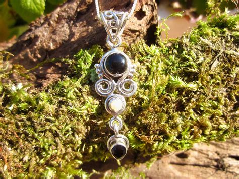 Black Onyx And Freshwater Pearl Pendant In Sterling Silver 925 Hallmarked