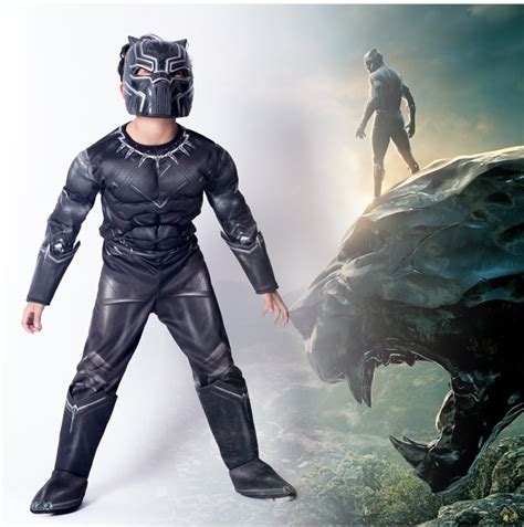 Kids Black Panther Muscle Costume Superhero Halloween Fancy Dress Boys
