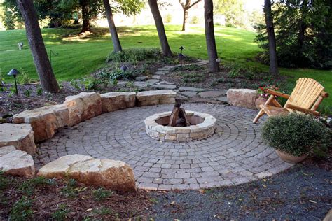 Firepit With Boulder Seats Backyard Landscaping Designs Backyard