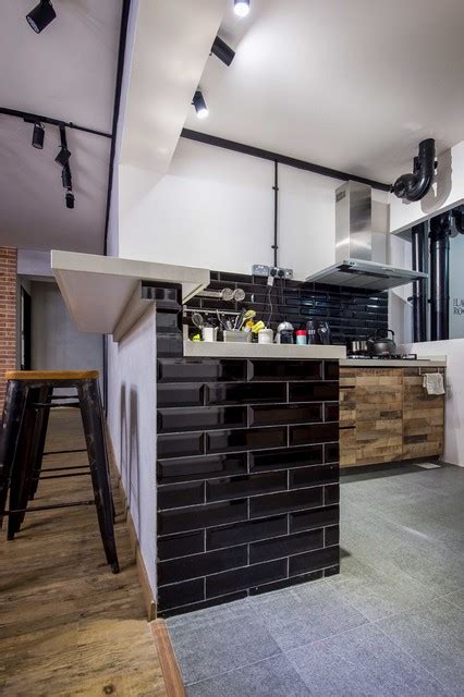 The practical use of space is another great trend that the style brought to the masses. Modern Industrial Concept HDB 5room - Scandinavian - Kitchen - Singapore - by Bayti Design pte Ltd