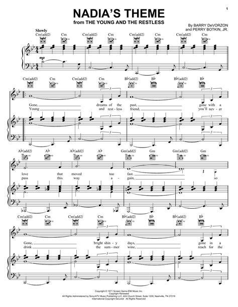 Nadia S Theme Sheet Music Barry Devorzon Perry Botkin Jr Piano