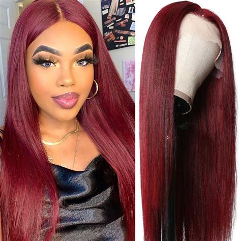 99j Burgundy 13x4 Lace Front Wig Straight Hair Transparent Frontal Wig