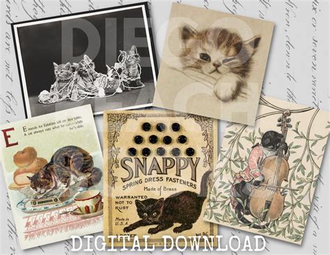 Cat Ephemera Fantastical Felines Vintage 25 Piece Printable Set
