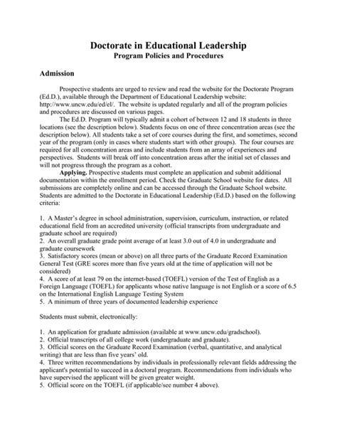 Doctorate In Educational Leadership Program Policies And Procedures