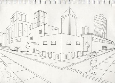 A Two Point Perspective Drawing Of A Town I Give Good Credit To