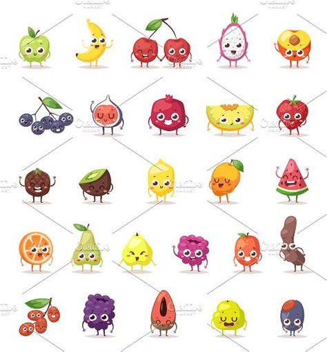 Fruit Characters Vector Fruit Cartoon Fruits Drawing Fruit Illustration