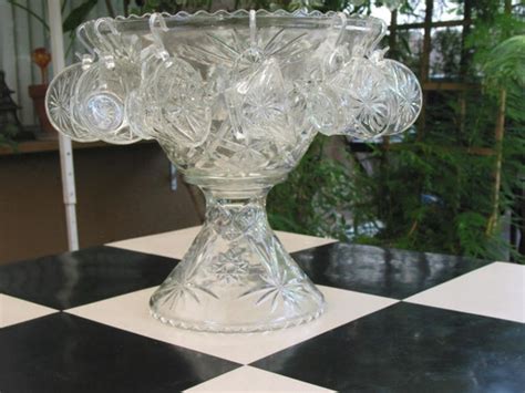 Gorgeous Vintage Cut Crystal Punch Bowl On Pedestal Set