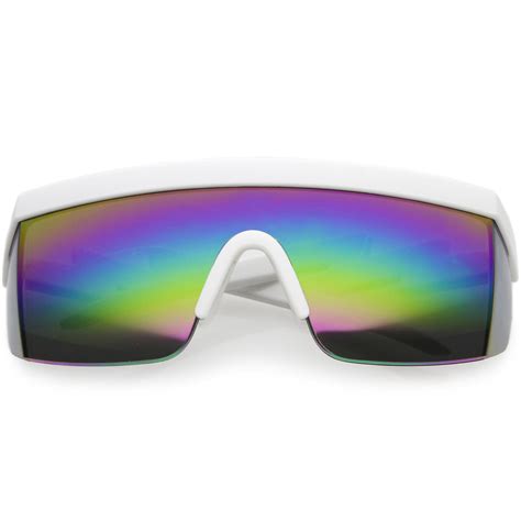 oversize semi rimless goggle shield sunglasses mirrored lens 60mm white white rainbow