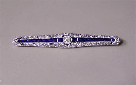 Tiffany Co Platinum Blue Sapphire Diamond Brooch Bar Pin C1920