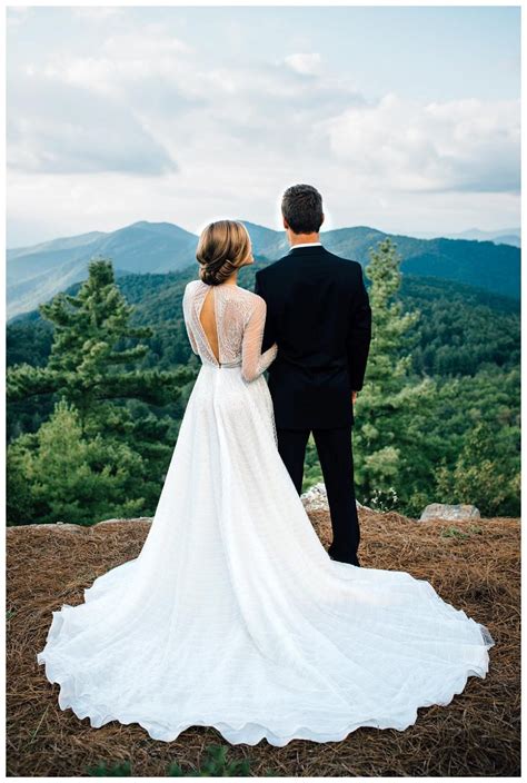 Bride And Groom At Old Edwards Inn In Highlands Nc Wedding Dress By