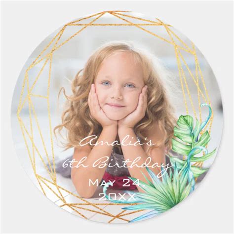 Photo Birthday Frame Tropical Gold Bridal Sweet 16 Classic Round