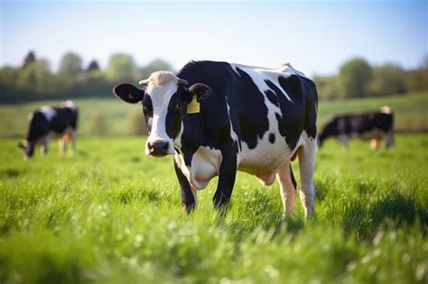 Premium Ai Image Milk Cow Grazing On Green Farm Pasture On Summer Day