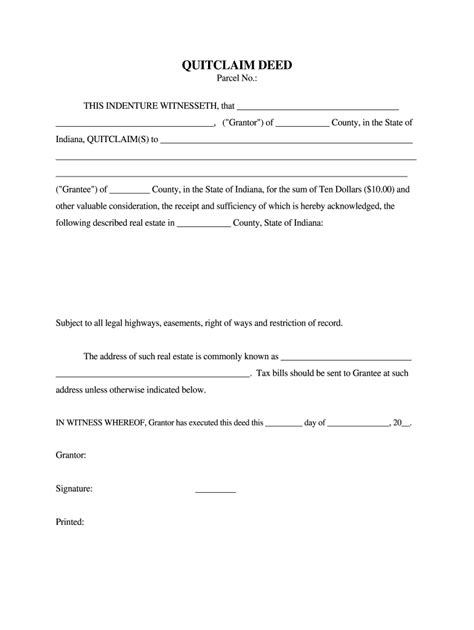 Quit Claim Deed Indiana Fill Online Printable Fillable Blank