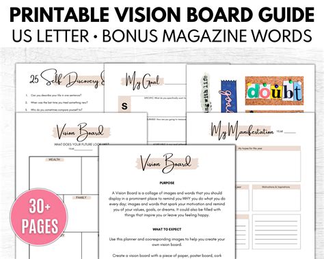 Printable Vision Board Guide Vision Board Kit Manifestation Etsy