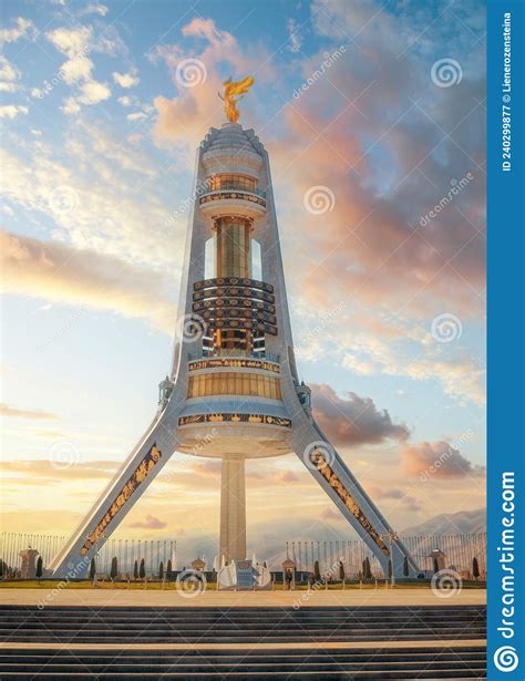 Monument Neutrality Arch In Sunset Light Ashkhabad Or Ashgabat