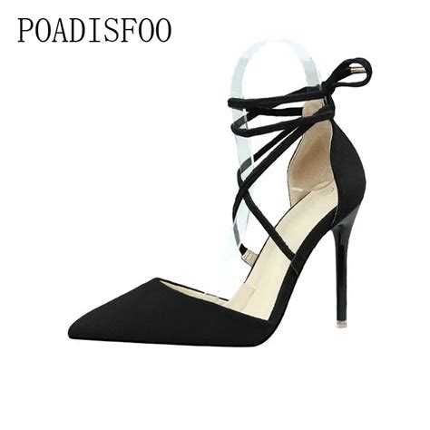 2017 Fashion Suede Pointed Cross Straps Bow High Heels Night Club Sexy Slim With Shoes High Heel