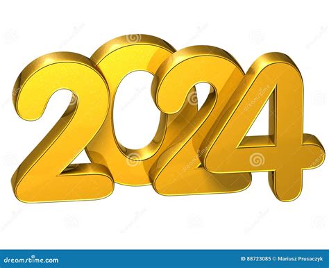 Año Nuevo 2024 Del Número Del Oro 3d En El Fondo Blanco Stock De