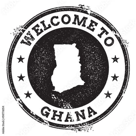 Vintage Passport Welcome Stamp With Ghana Map Grunge Rubber Stamp With