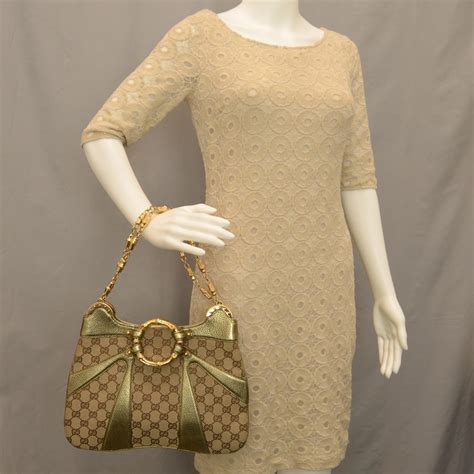 Gucci Monogram Bamboo Chain Shoulder Bag Gold 36543