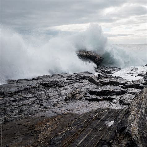 Giant Waves Crash Into The Rocky Maine Coast After A Powerful