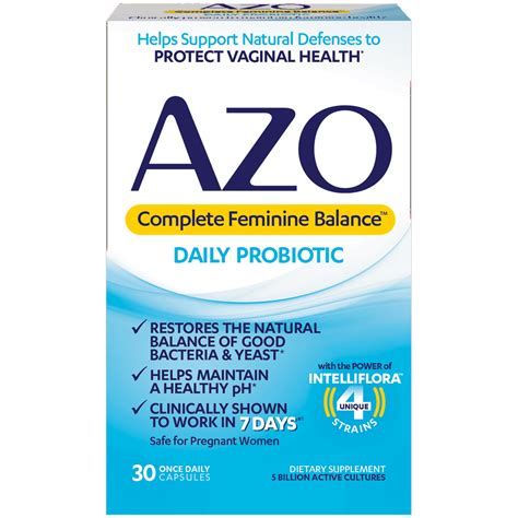 Azo Complete Feminine Balance Daily Probiotic For Women Supports Vaginal Health 30 Ct