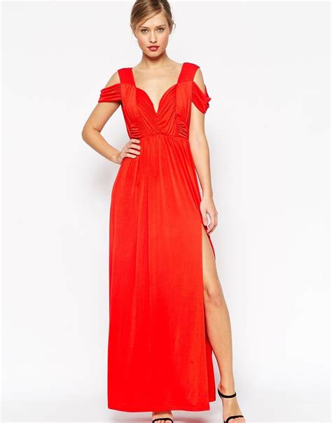 Asos Wedding Drape Cold Shoulder Maxi Dress At Red Dress