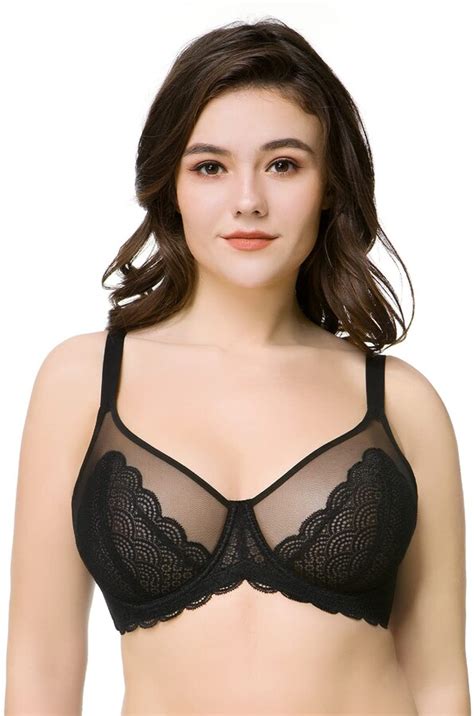 Hsia Womens Underwire Unlined Bra Minimizers Non Padded Bra Full Coverage Lace Mesh Sexy Sheer