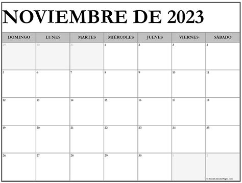 Calendario Imprimible Noviembre