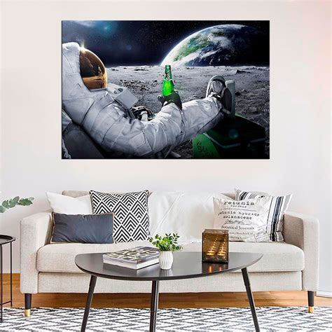 Astronaut Drinking Beer Canvas Print Moon Space Wall Art Decor Etsy
