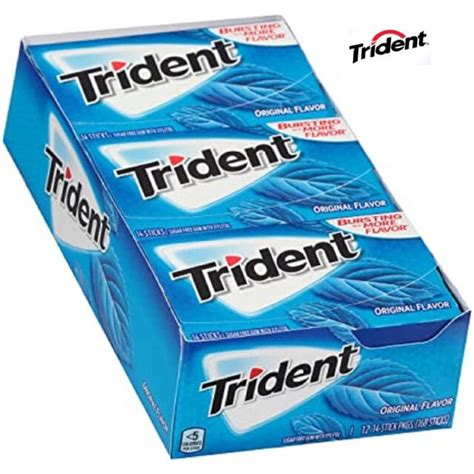 Trident Gum Original Peppermint 14 Sticks Per Pack X 12 Packs Box