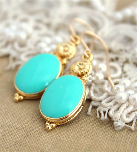 Tiffany Blue Turquoise Earrings 14 K Gold Field By Iloniti On Etsy