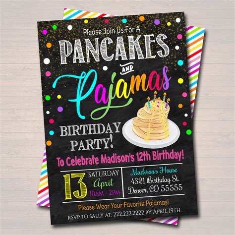 EDITABLE Pancakes and Pajamas Party Invitation, Birthday Party Invite ...