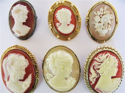6 X Cameo Brooches Lapel Pins Vintage Costume Jewellery Job Lot Re Sale