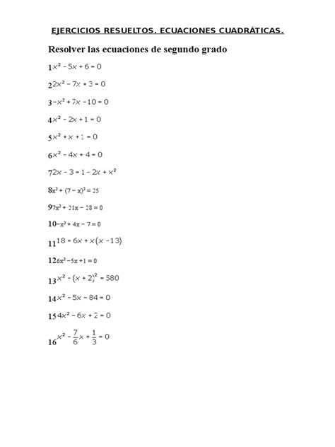 Ejercicios Resueltos De Ecuaciones Cuadrc3a1ticas1 Pdf Ecuación