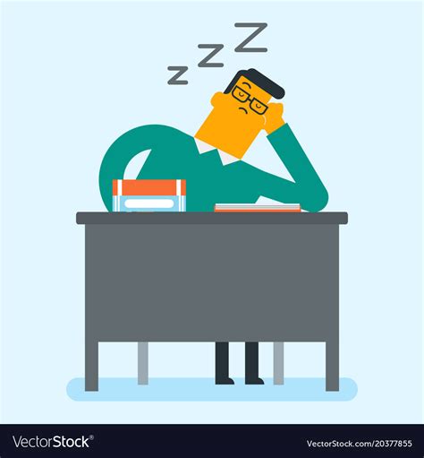 Caucasian Student Sleeping On The Desk With Books Vector Image