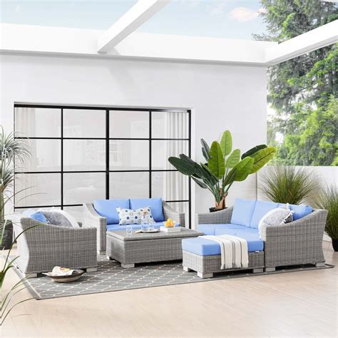 Modway Conway 5 Piece Outdoor Patio Wicker Rattan Furniture Set In