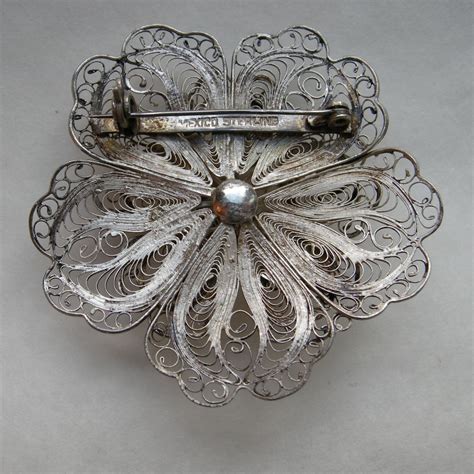 Vintage Sterling Filigree Flower Brooch Mexico From