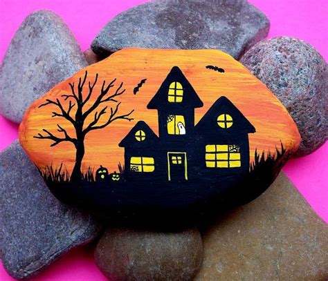Downloadable Haunted House Painted Rock Tutorial Etsy Painted Rock