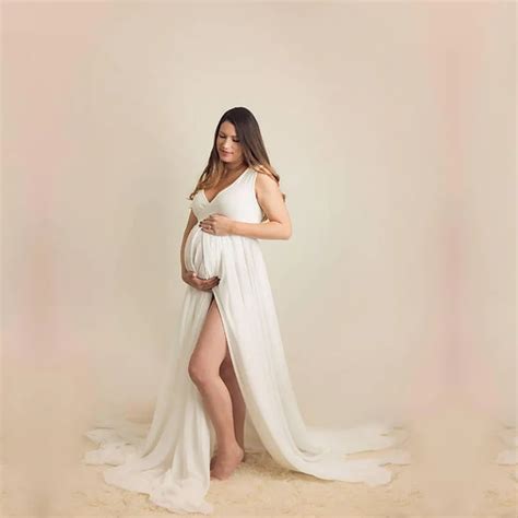 Buy Maternity Photography Props Maxi Dresses White Chiffon Pregnancy Long Dress