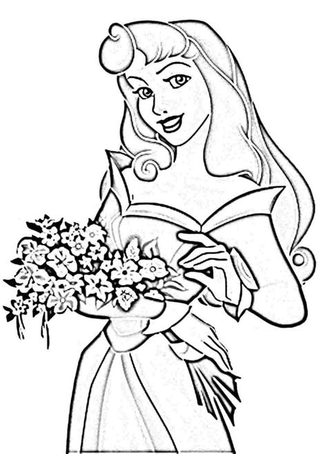 Dibujos De Princesa Aurora Con Ramo De Flores Para Colorear Para Colorear Pintar E Imprimir