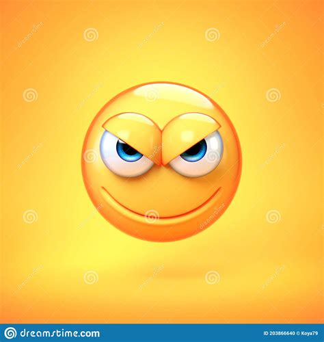 Evil Emoji Isolated On Yellow Background Mischievous Emoticon 3d