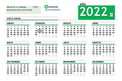 Calendario 2022 En Excel Descarga Gratis Excel Para Todos